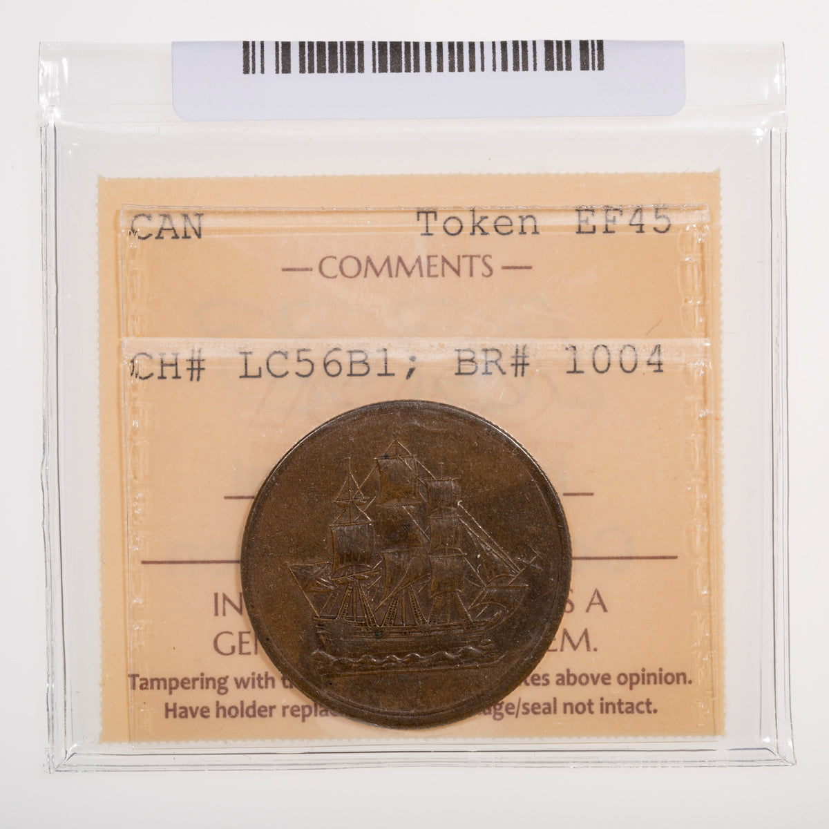 Lower Canada CH# LC-56B1 Seated Justice Halfpenny Token 1815 Copper ICCS EF-45
