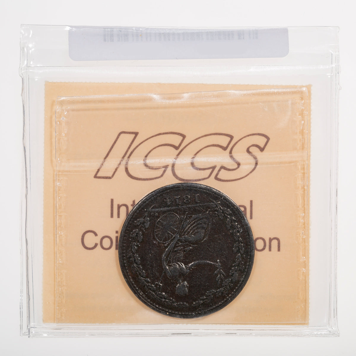 Wellington CH# WE-8A1 Welington Halfpenny Token 1814 Middle tine barbed ICCS VF-30