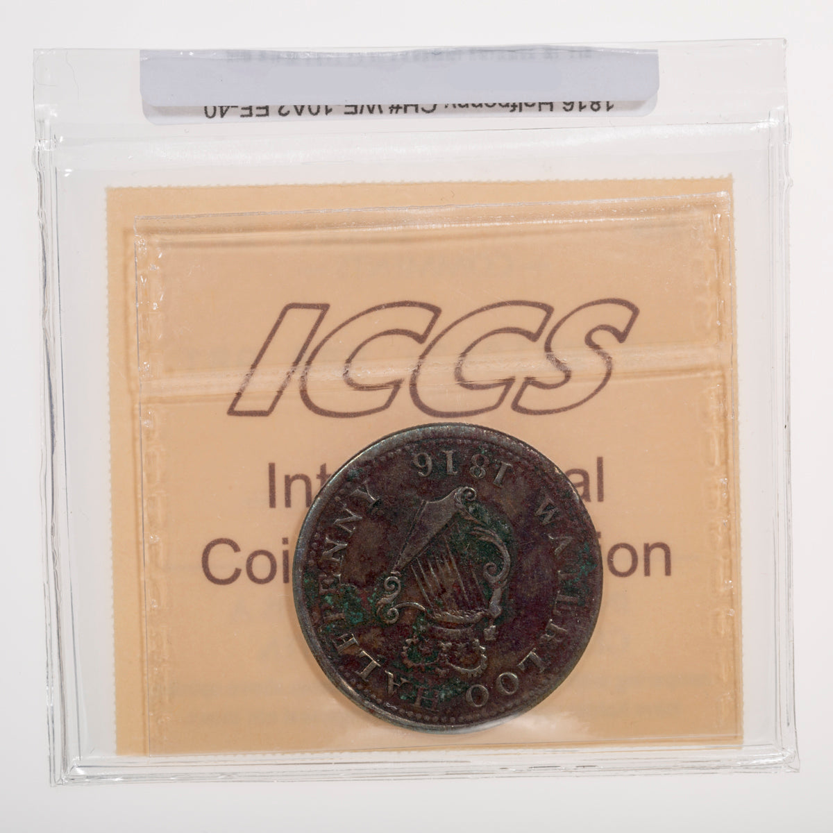 Wellington CH# WE-10A2 The Illustrious Wellington Waterloo Halfpenny 1816 Eight strings, two leaves ICCS EF-40