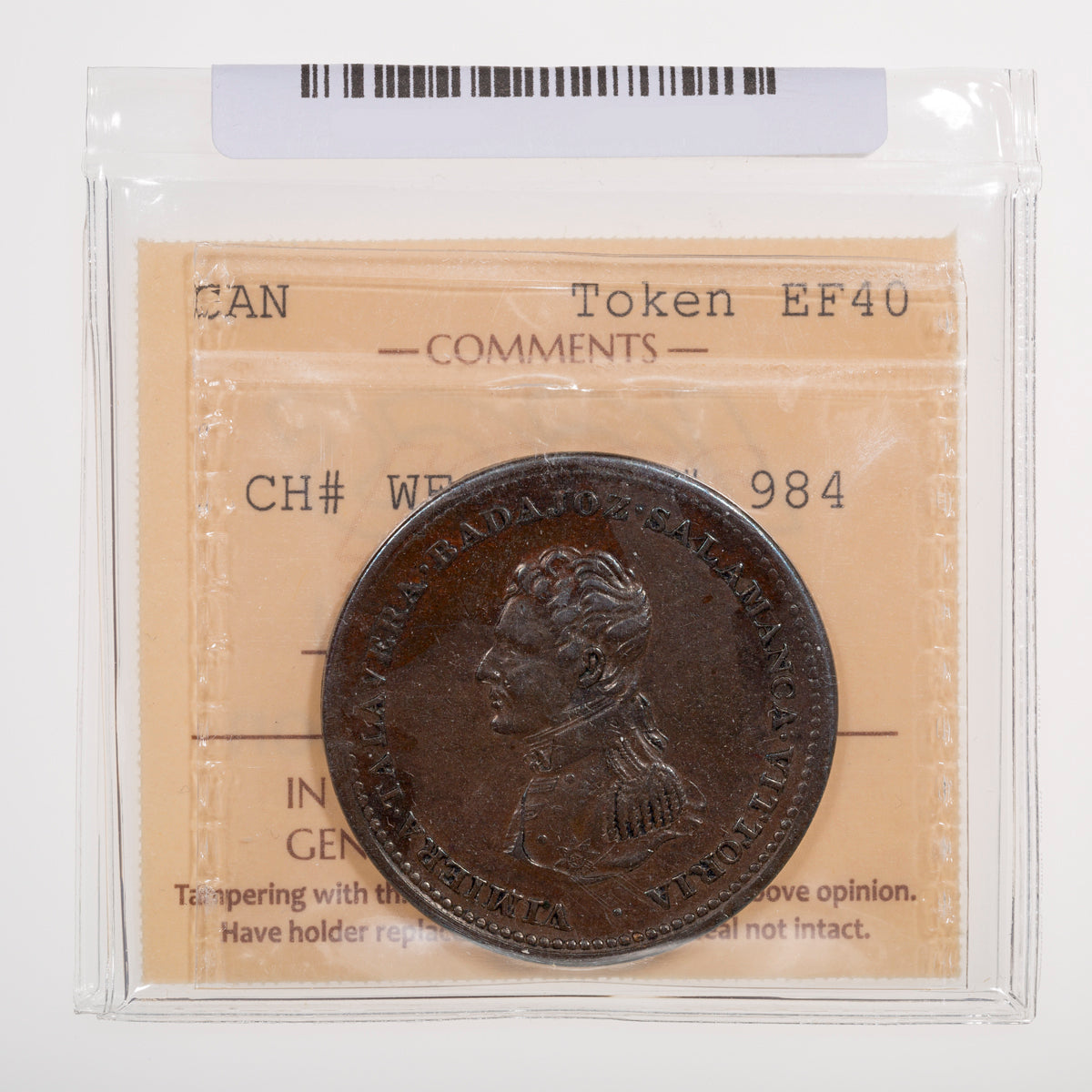 Wellington CH# WE-12 Peninsular One Penny 1813 Vittoria ICCS EF-40