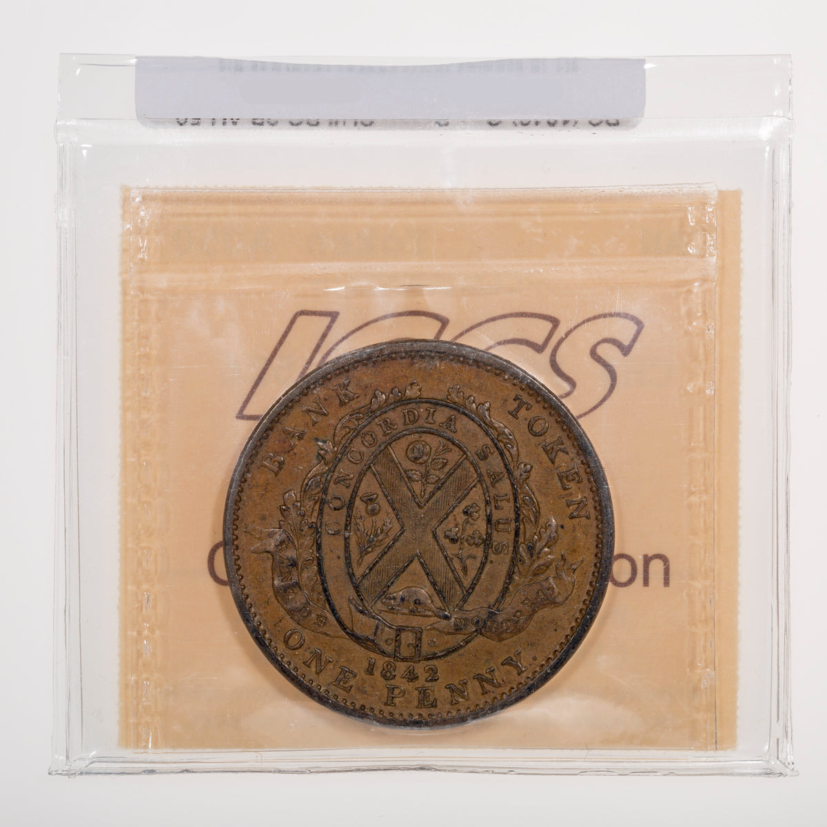 Province of Canada CH# PC-2B Bank of Montreal One Penny (1842) ICCS AU-50
