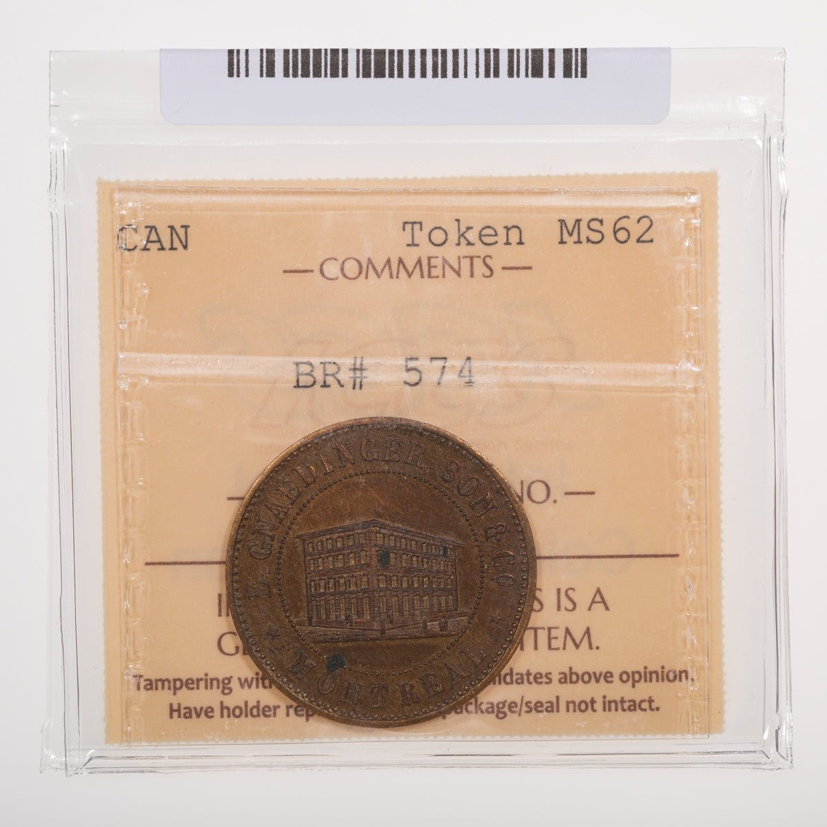 Quebec Gnaedinger, Son & Co. 1852 ICCS MS-62