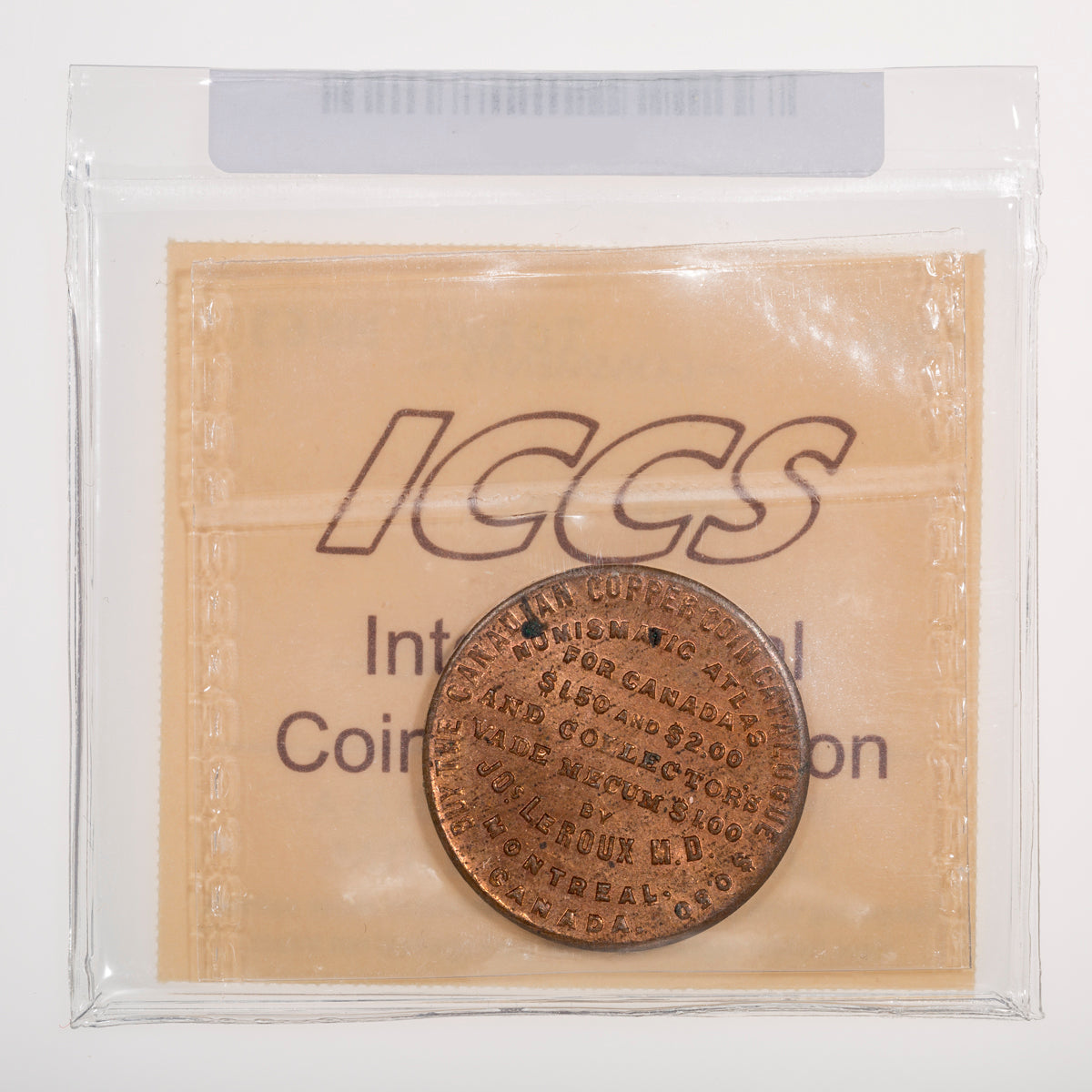 Quebec Joseph Leroux Numismatist Card Token (1885) ICCS MS-63