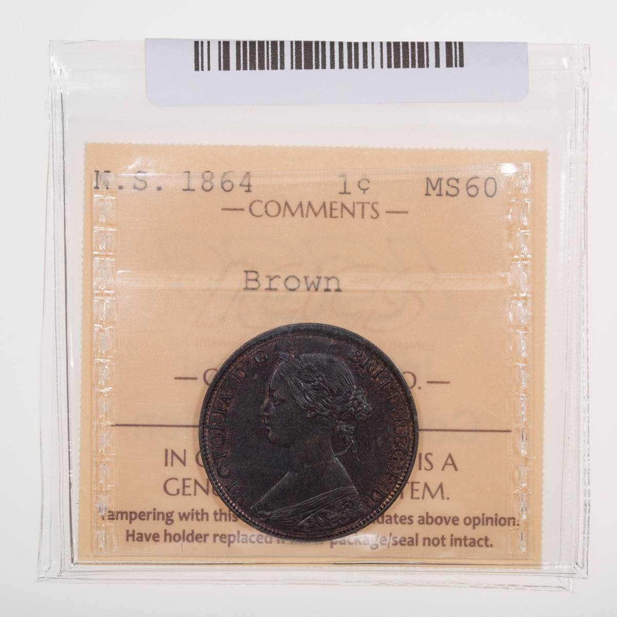 NS 1 Cent 1864 ICCS MS-60 Brown