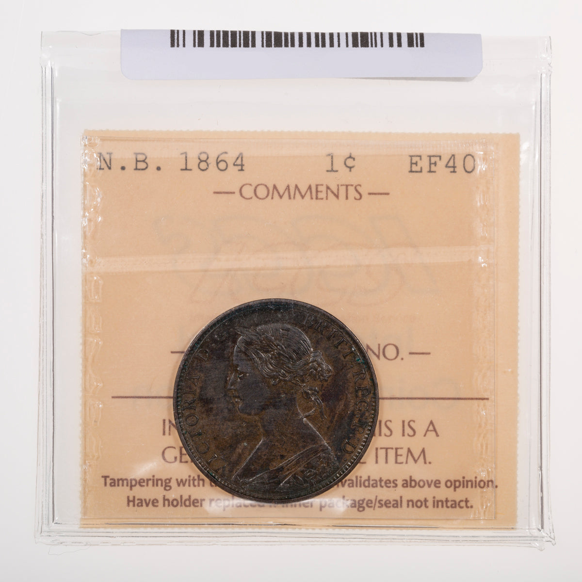 NB 1 Cent 1864 Long 6 ICCS EF-40
