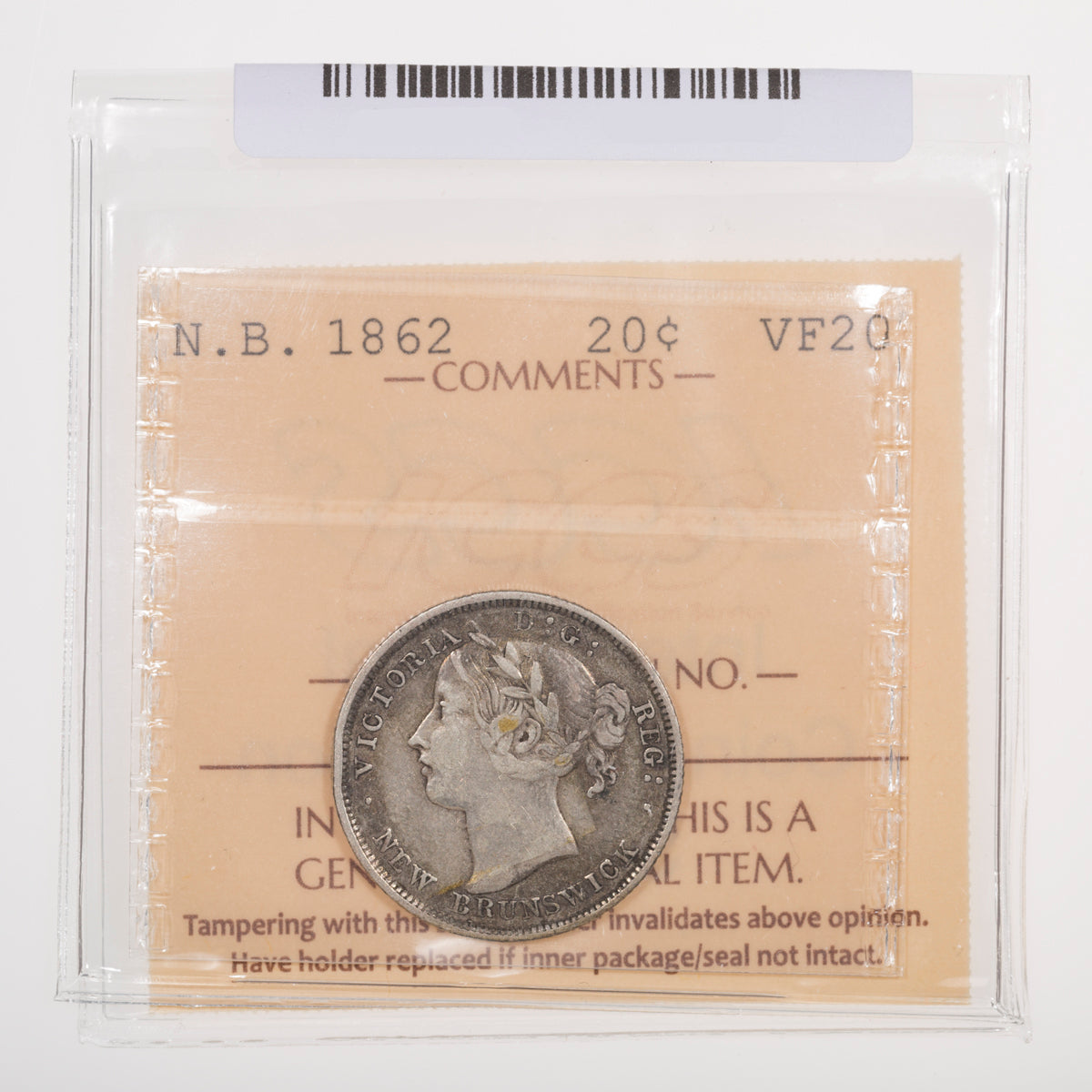 NB 20 Cent 1862 ICCS VF-20