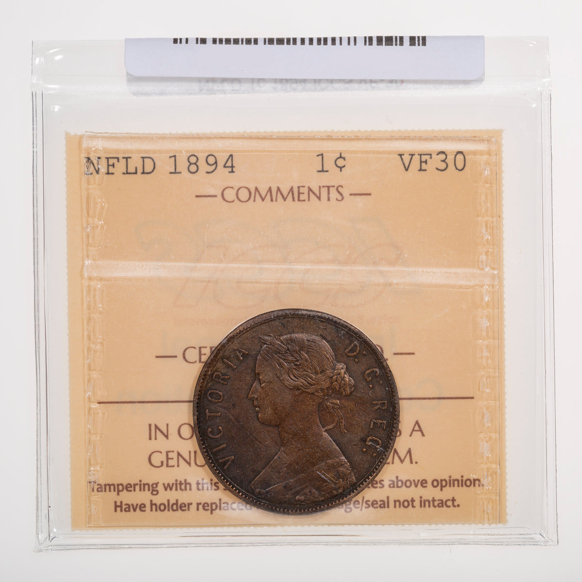 NFLD 1 Cent 1894 ICCS VF-30