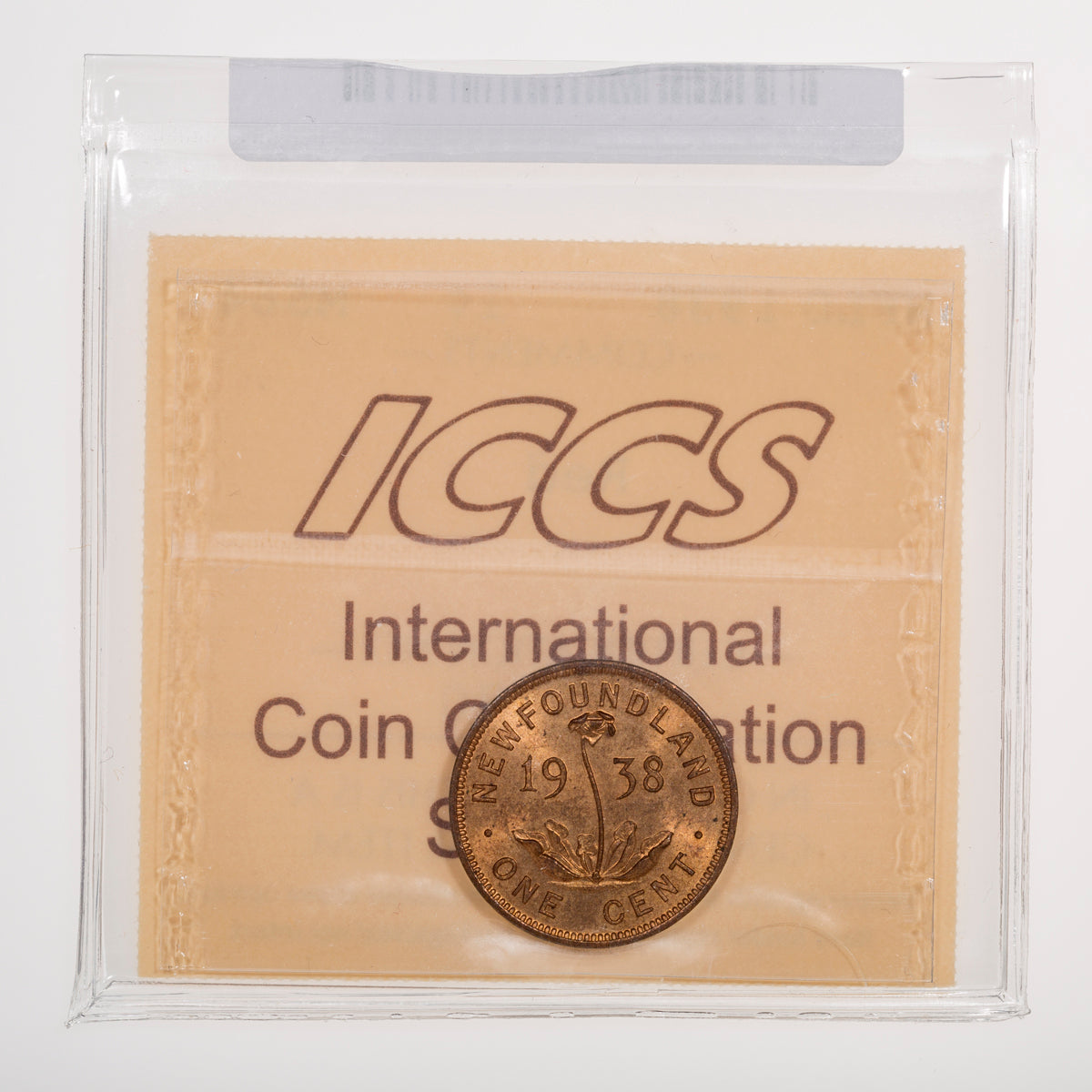 NFLD 1 Cent 1938 ICCS MS-64 Red