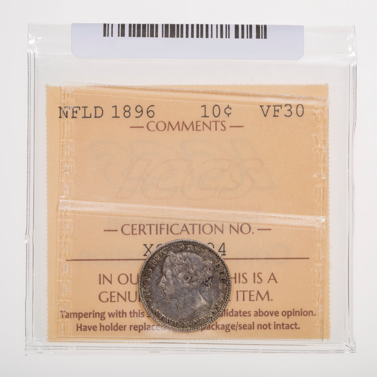 NFLD 10 Cent 1896 ICCS VF-30