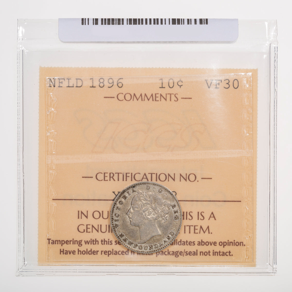 NFLD 10 Cent 1896 ICCS VF-30