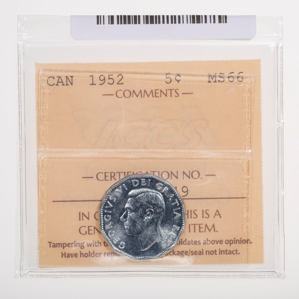 5 Cent 1952 ICCS MS-66