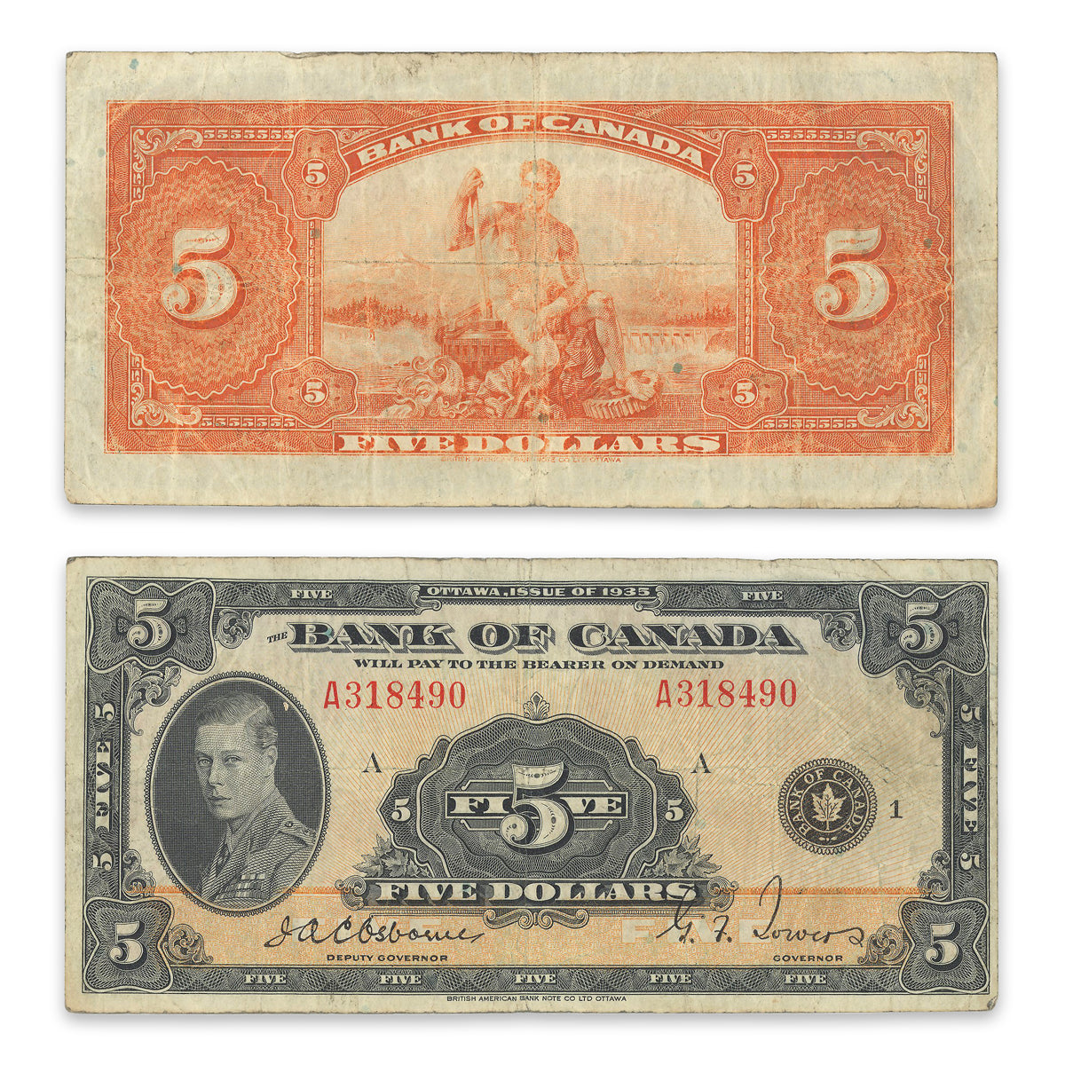 $5 1935 English BC-5 Osborne-Towers Prefix A F-12