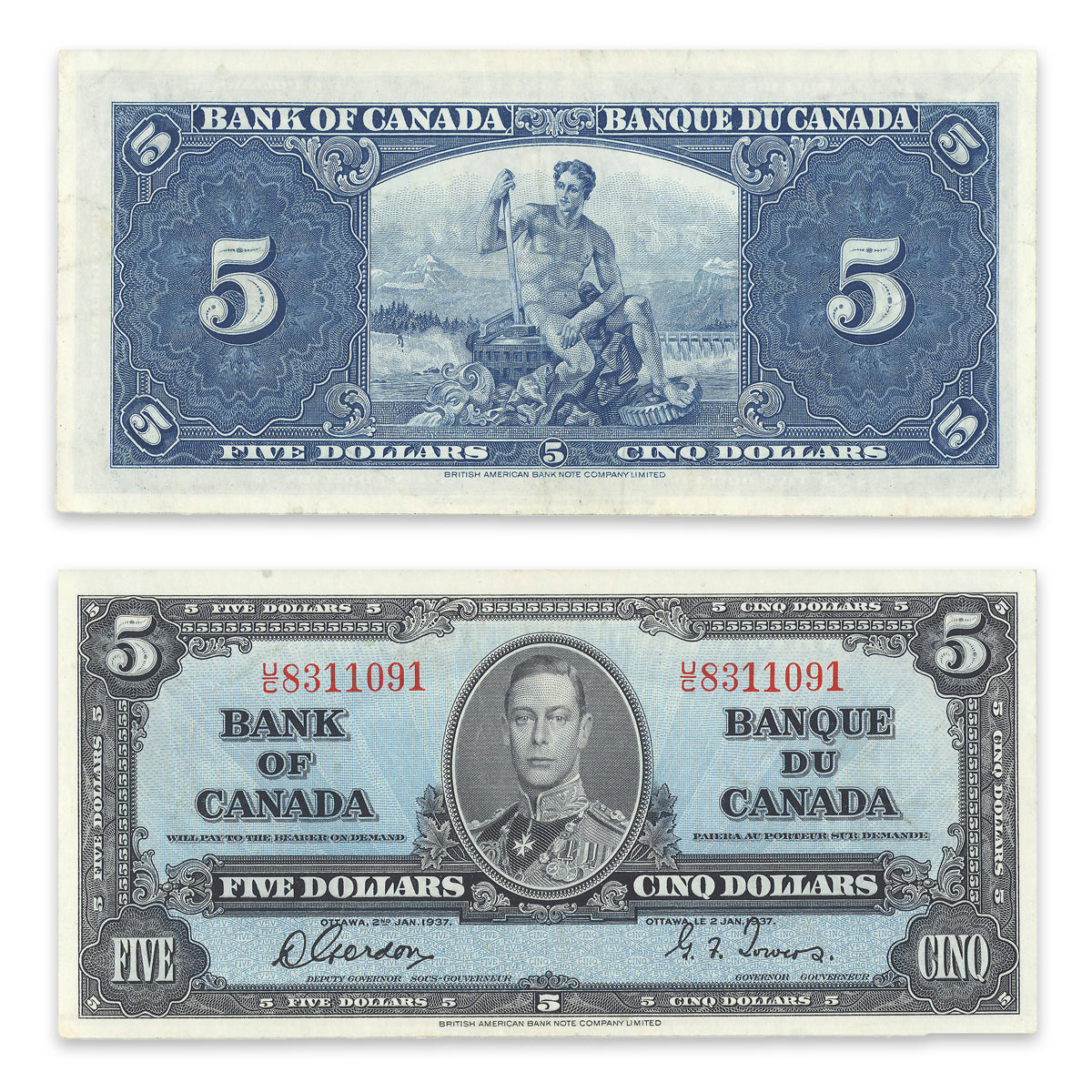 $5 1937 BC-23b Gordon-Towers Prefix U/C EF-40
