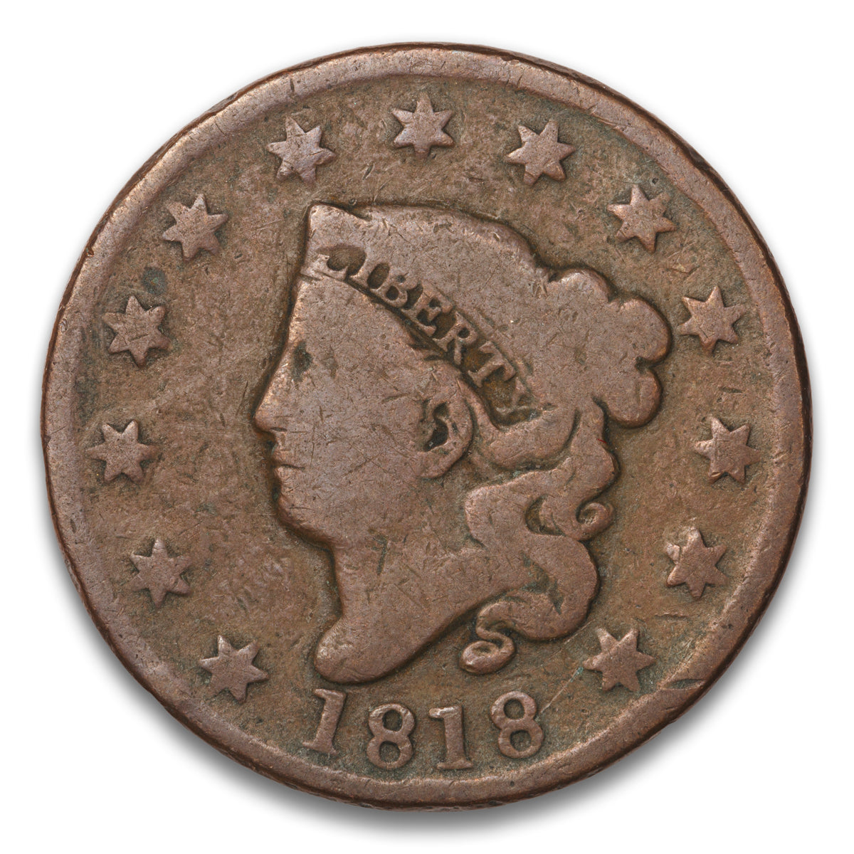US 1 Cent Coronet 1818 Non-Certified G-6