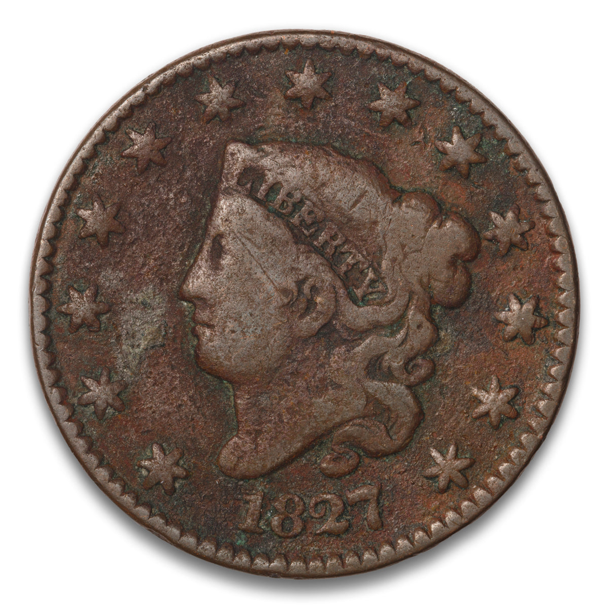US 1 Cent Coronet 1827 Non-Certified VG-8