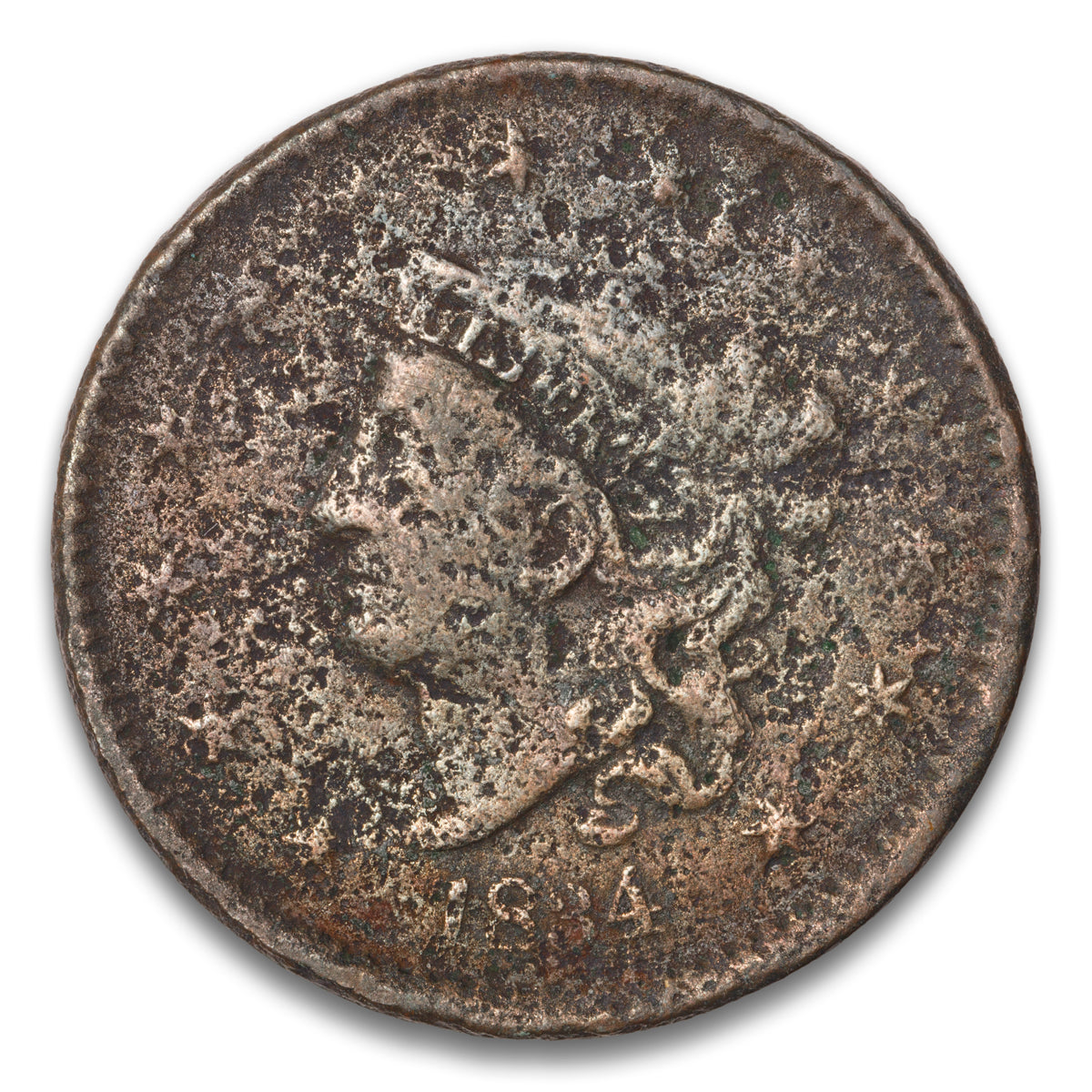 US 1 Cent Coronet 1834 Large 8, Small Stars, Medium Letters Non-Certified VF-20