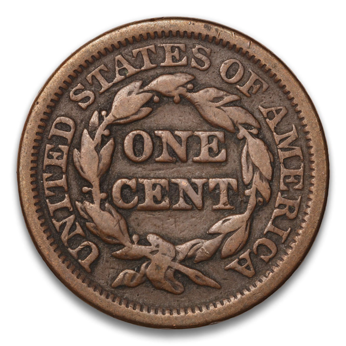 US 1 Cent Braided Hair 1845 Non-Certified VG-10