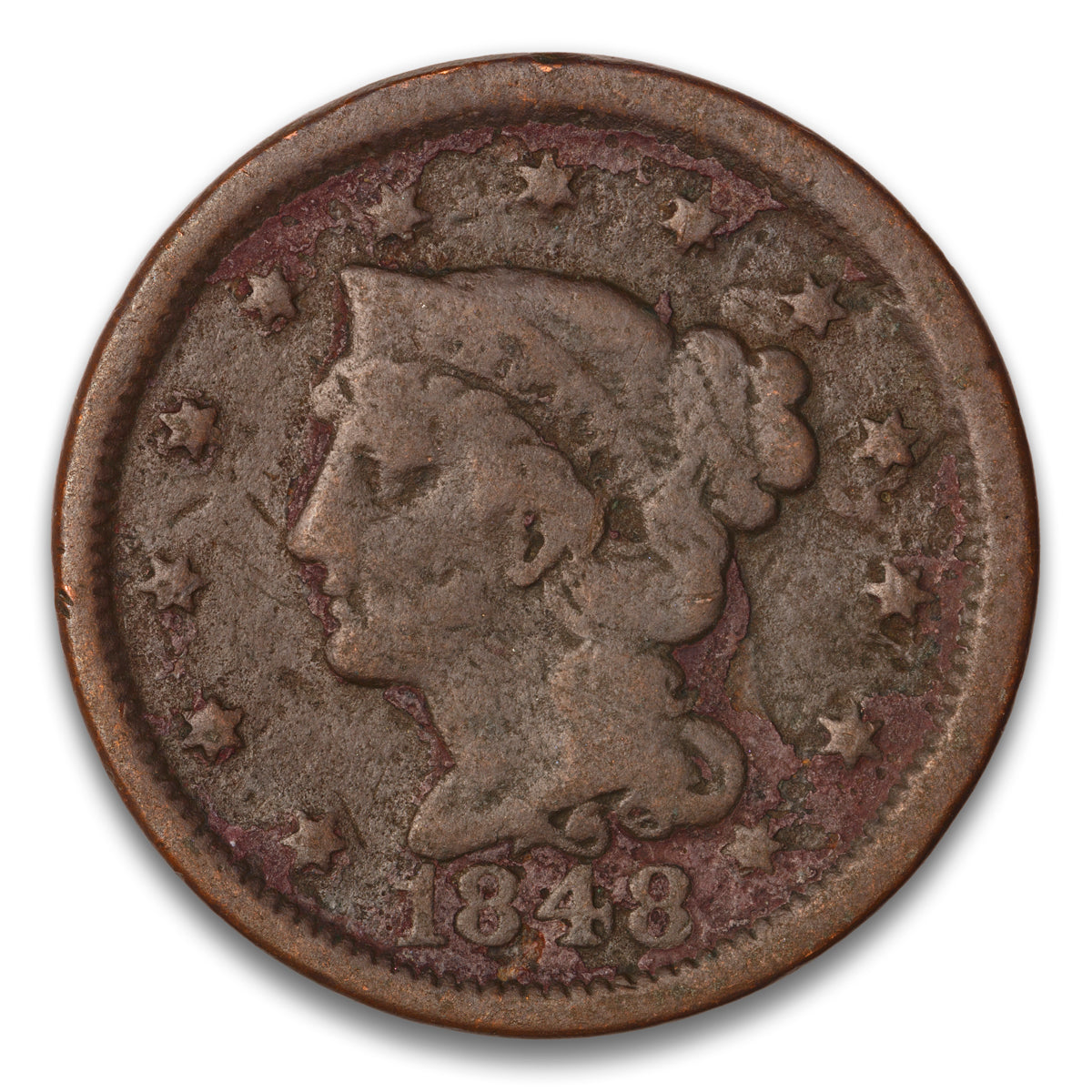 US 1 Cent Braided Hair 1848 Non-Certified G-4