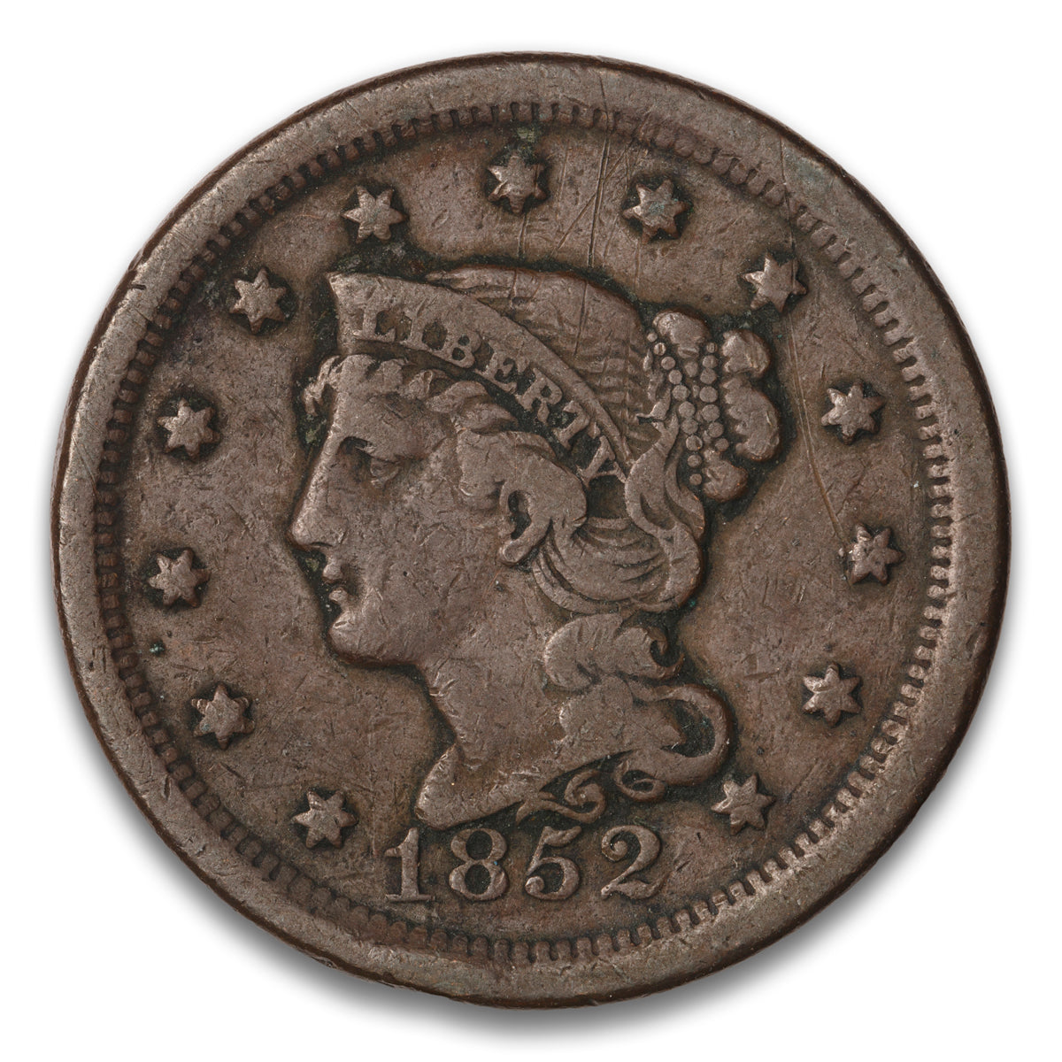 US 1 Cent Braided Hair 1852 Non-Certified VF-20