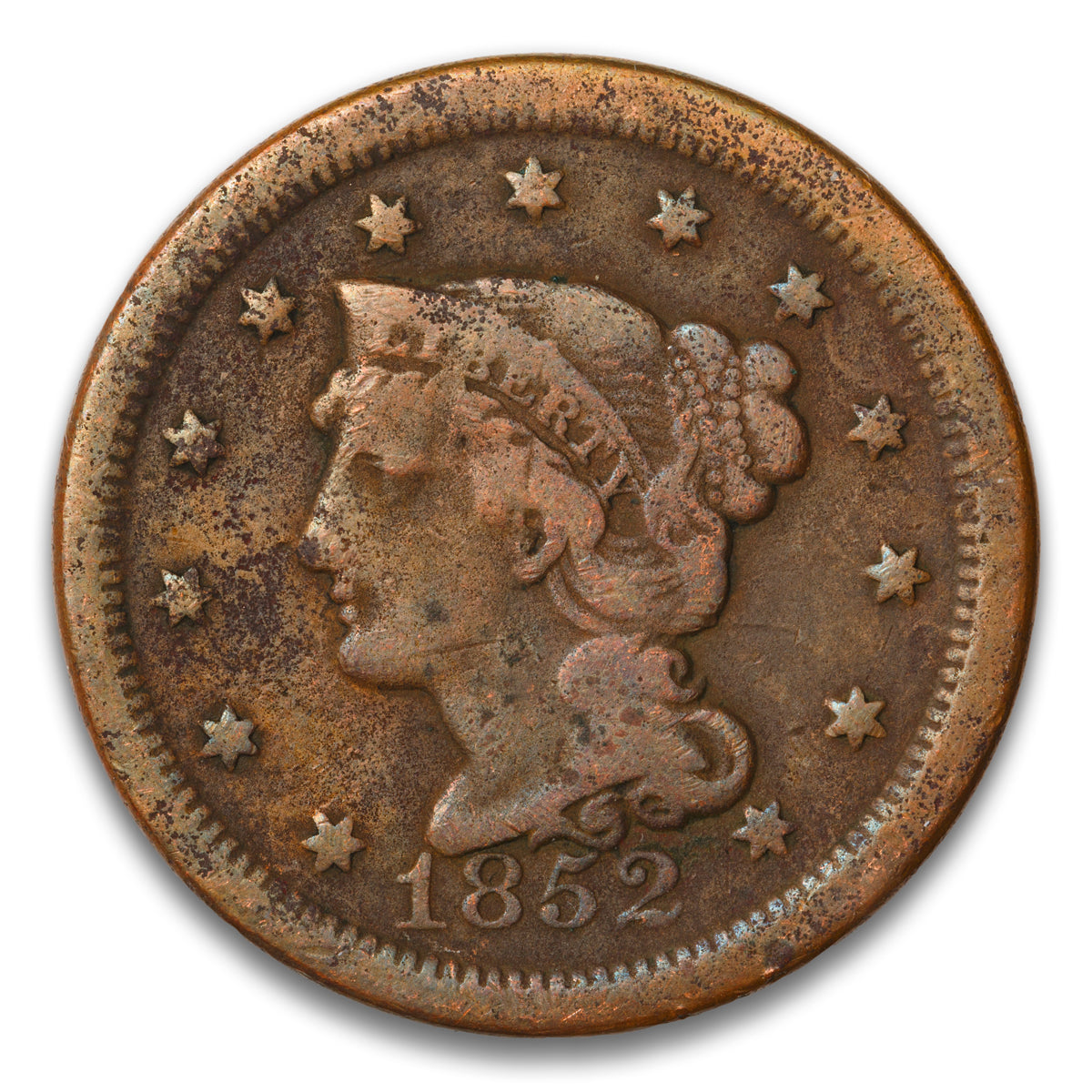 US 1 Cent Braided Hair 1852 Non-Certified G-6