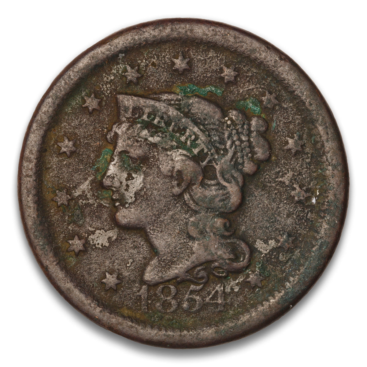 US 1 Cent Braided Hair 1854 Non-Certified F-12
