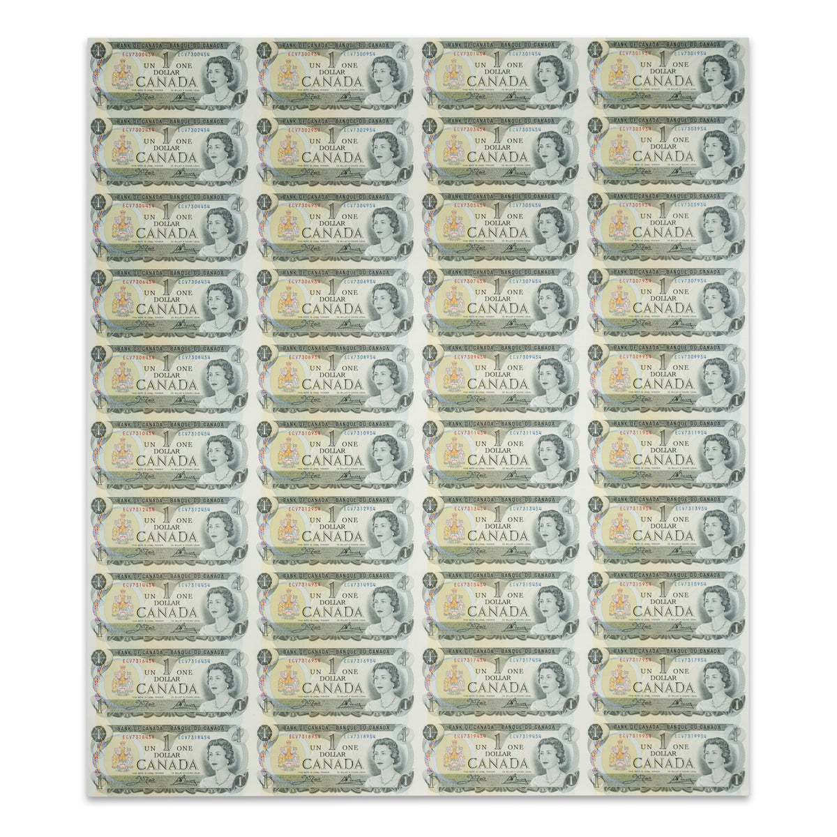 $1 1973 BC-46b Uncut Banknote Sheet Crow-Bouey Prefix ECV AU 4x10