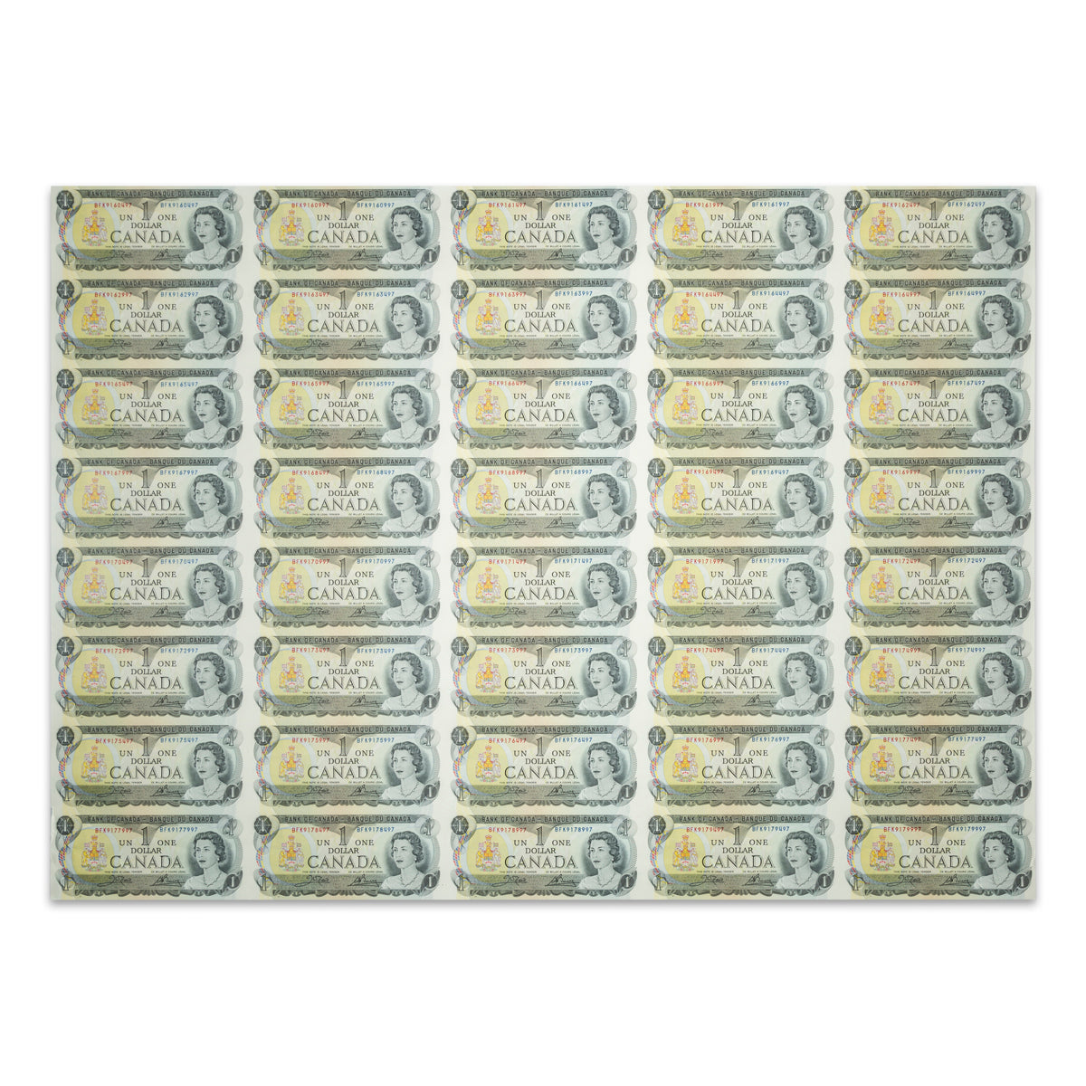 $1 1973 BC-46b Uncut Banknote Sheet Crow-Bouey Prefix BFK AU 5x8