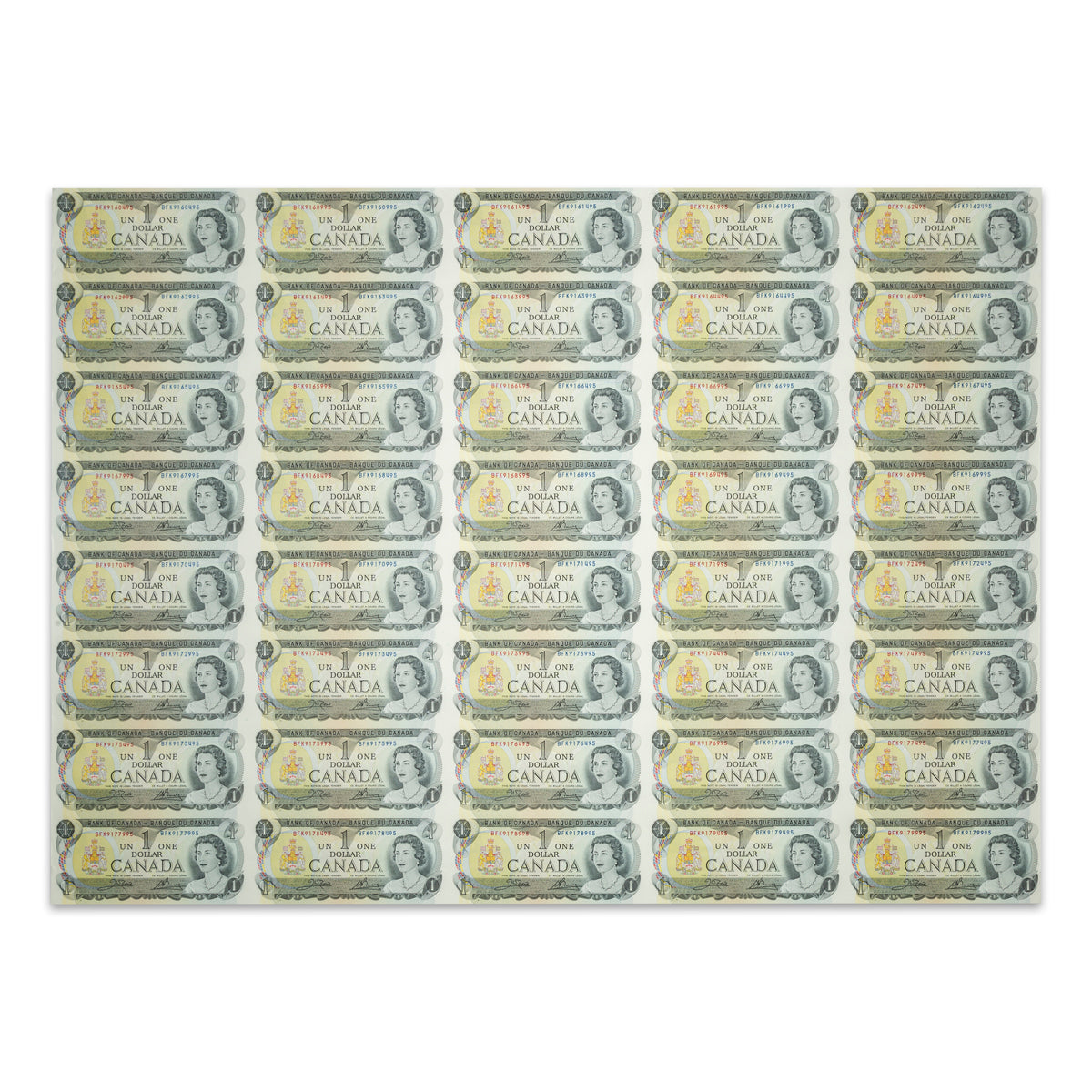 $1 1973 BC-46b Uncut Banknote Sheet Crow-Bouey Prefix BFK UNC 5x8