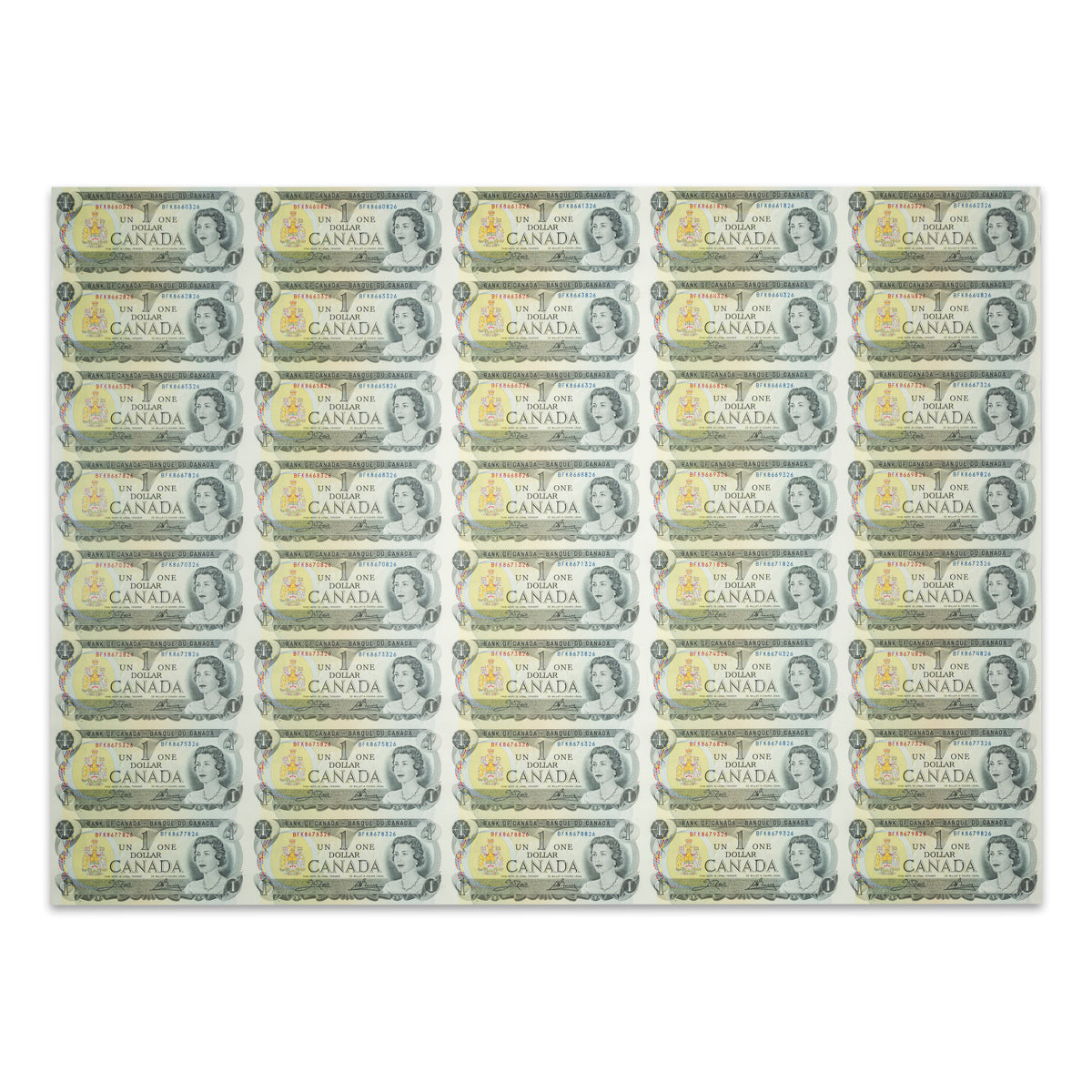 $1 1973 BC-46b Uncut Banknote Sheet Crow-Bouey Prefix BFK UNC 5x8