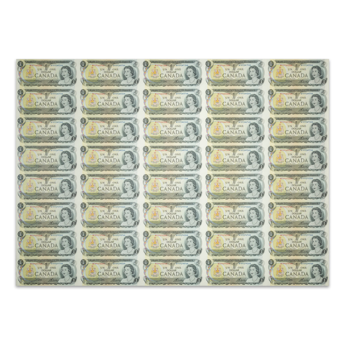 $1 1973 BC-46b Uncut Banknote Sheet Crow-Bouey Prefix BFK UNC 5x8
