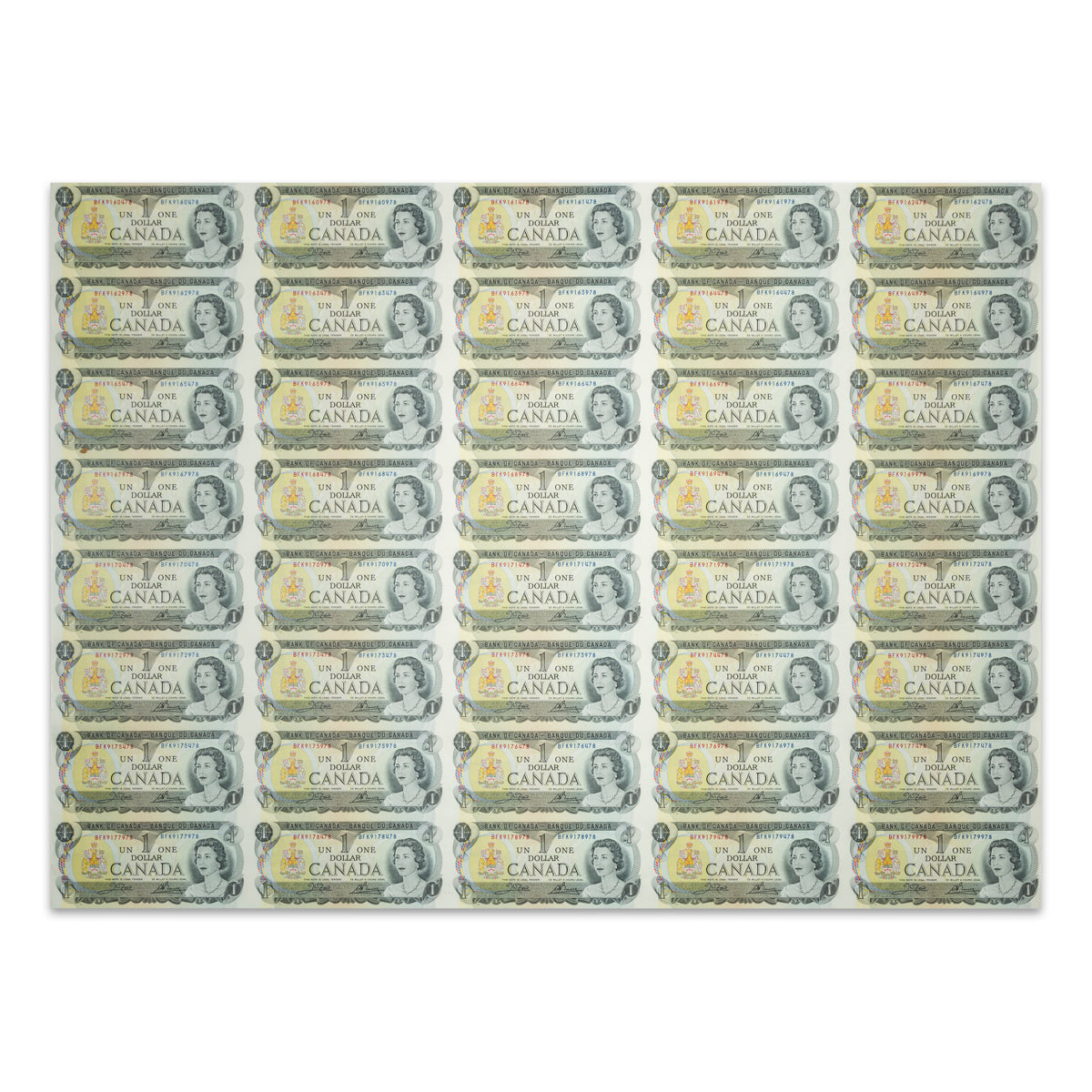 $1 1973 BC-46b Uncut Banknote Sheet Crow-Bouey Prefix BFK UNC 5x8