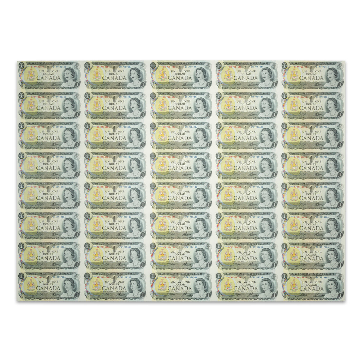 $1 1973 BC-46b Uncut Banknote Sheet Crow-Bouey Prefix BFK AU 5x8