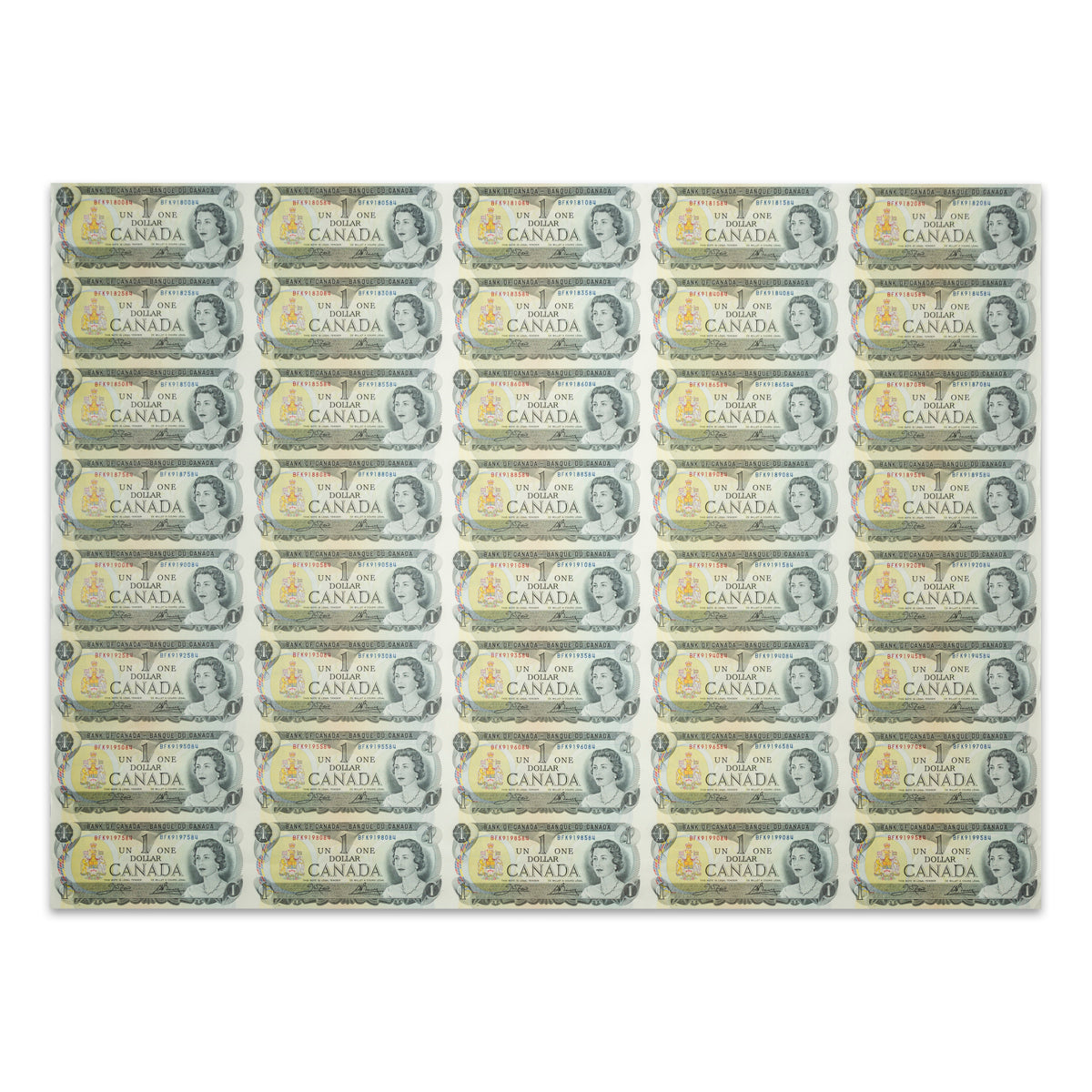 $1 1973 BC-46b Uncut Banknote Sheet Crow-Bouey Prefix BFK AU 5x8