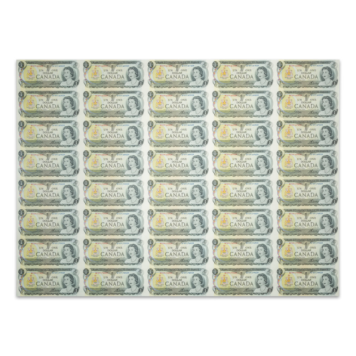$1 1973 BC-46b Uncut Banknote Sheet Crow-Bouey Prefix BFK UNC 5x8