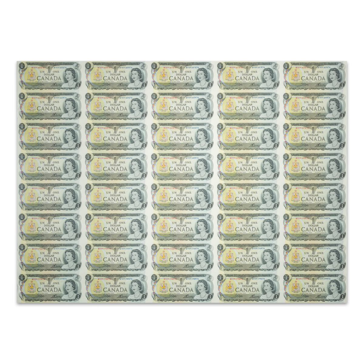 $1 1973 BC-46b Uncut Banknote Sheet Crow-Bouey Prefix BFK AU 5x8
