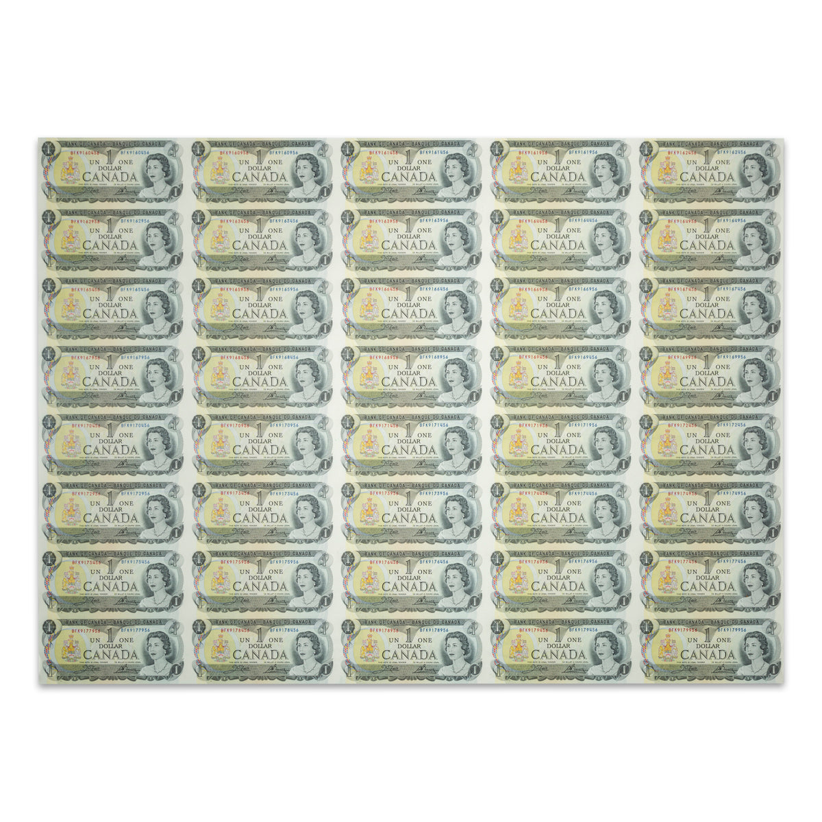 $1 1973 BC-46b Uncut Banknote Sheet Crow-Bouey Prefix BFK UNC 5x8