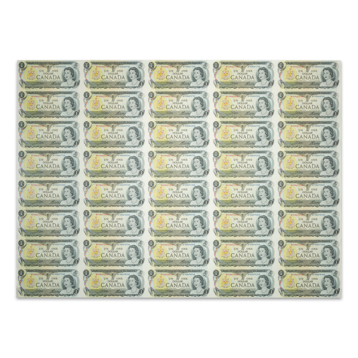 $1 1973 BC-46b Uncut Banknote Sheet Crow-Bouey Prefix BFK AU 5x8