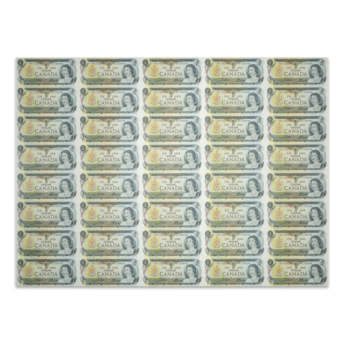 $1 1973 BC-46b Uncut Banknote Sheet Crow-Bouey Prefix BFL UNC 5x8