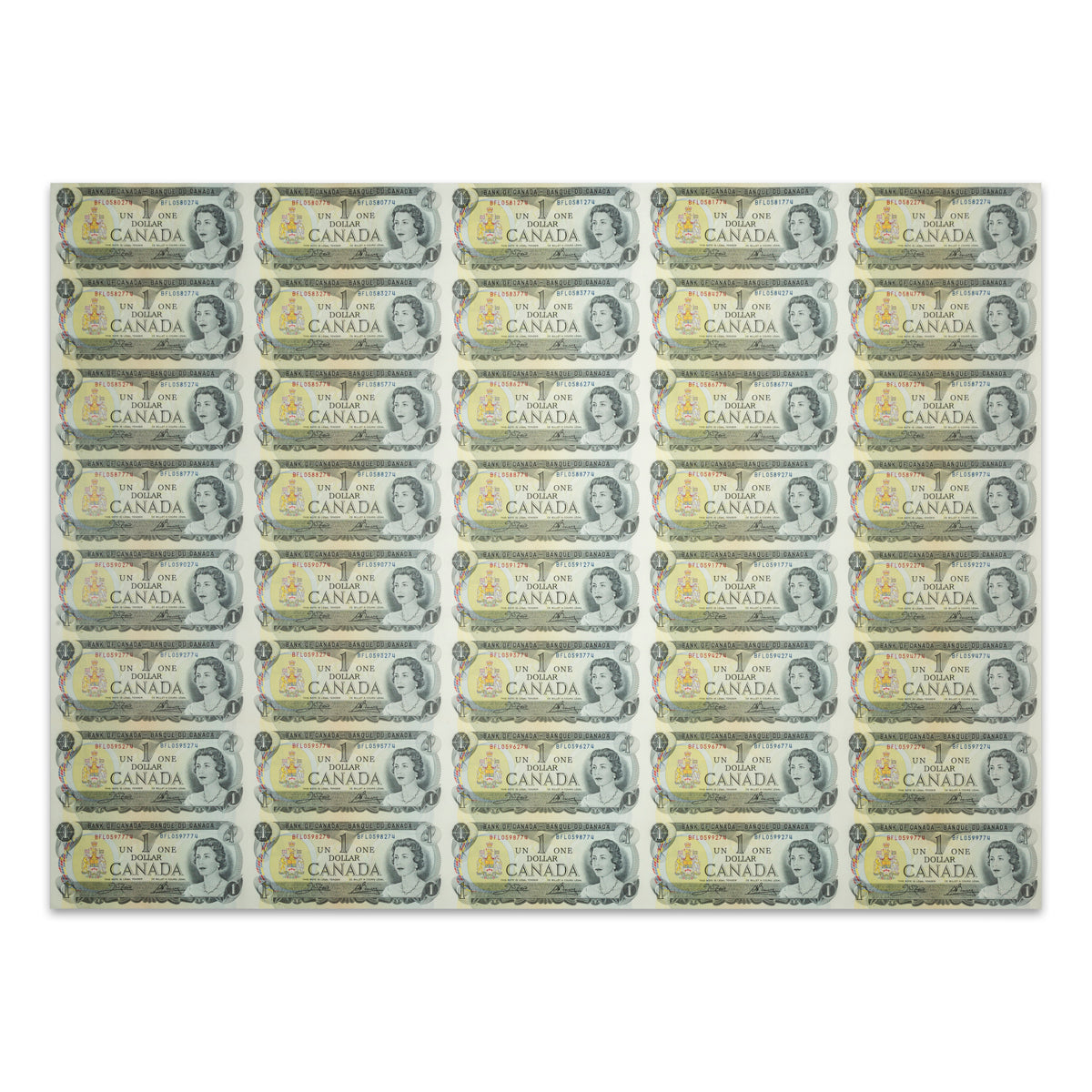 $1 1973 BC-46b Uncut Banknote Sheet Crow-Bouey Prefix BFL AU 5x8
