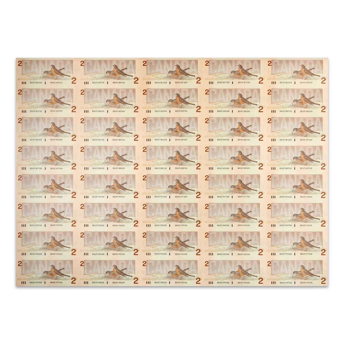 $2 1986 BC-55b Uncut Banknote Sheet Theissen-Crow Prefix BBU AU 5x8