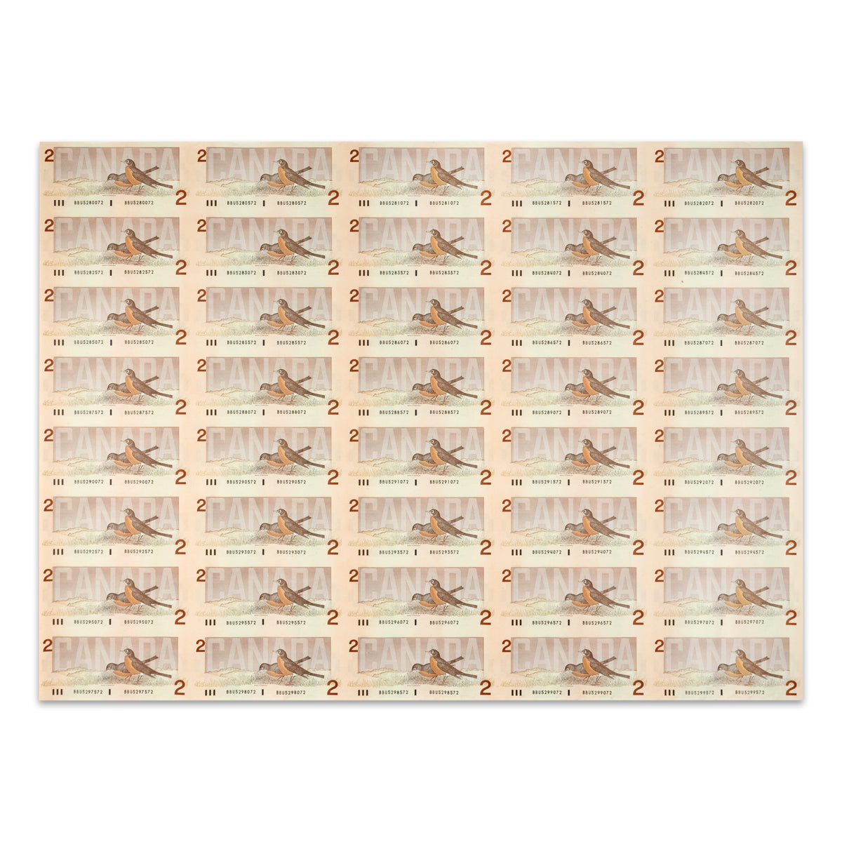 $2 1986 BC-55b Uncut Banknote Sheet Theissen-Crow Prefix BBU AU 5x8