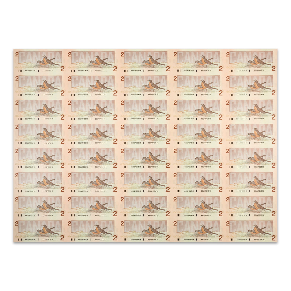 $2 1986 BC-55b Uncut Banknote Sheet Theissen-Crow Prefix BBU UNC 5x8