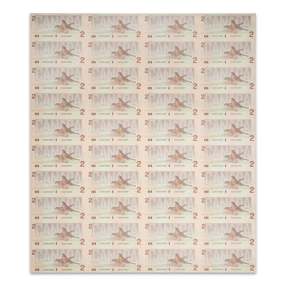 $2 1986 BC-55b-i Uncut Banknote Sheet Theissen-Crow Prefix EBA UNC 4x10