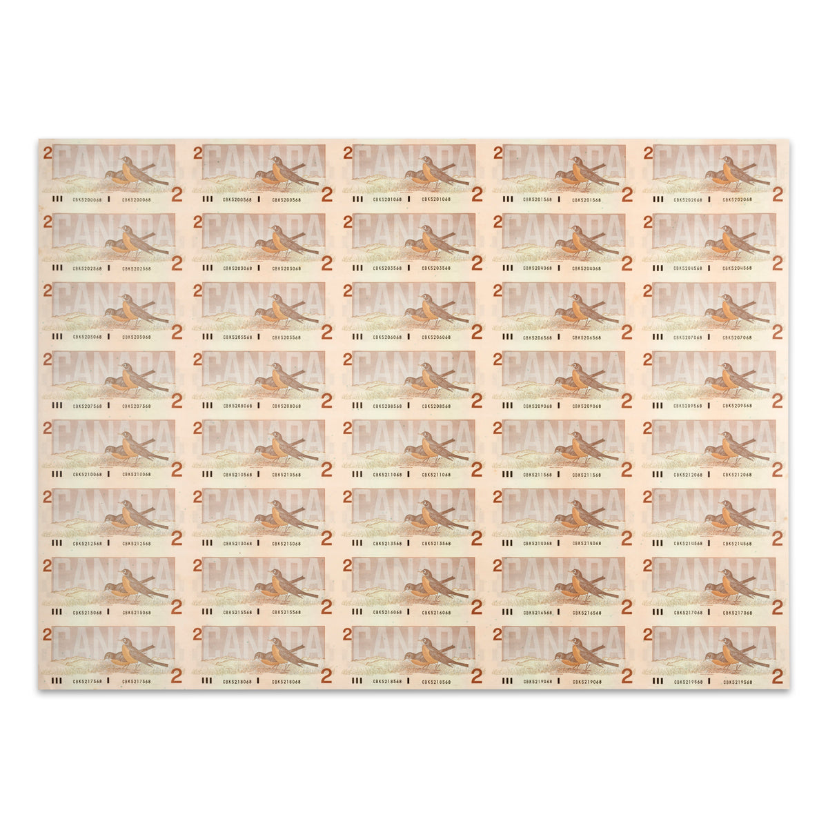 $2 1986 BC-55c Uncut Banknote Sheet Bonin-Theissen Prefix CBK AU 5x8
