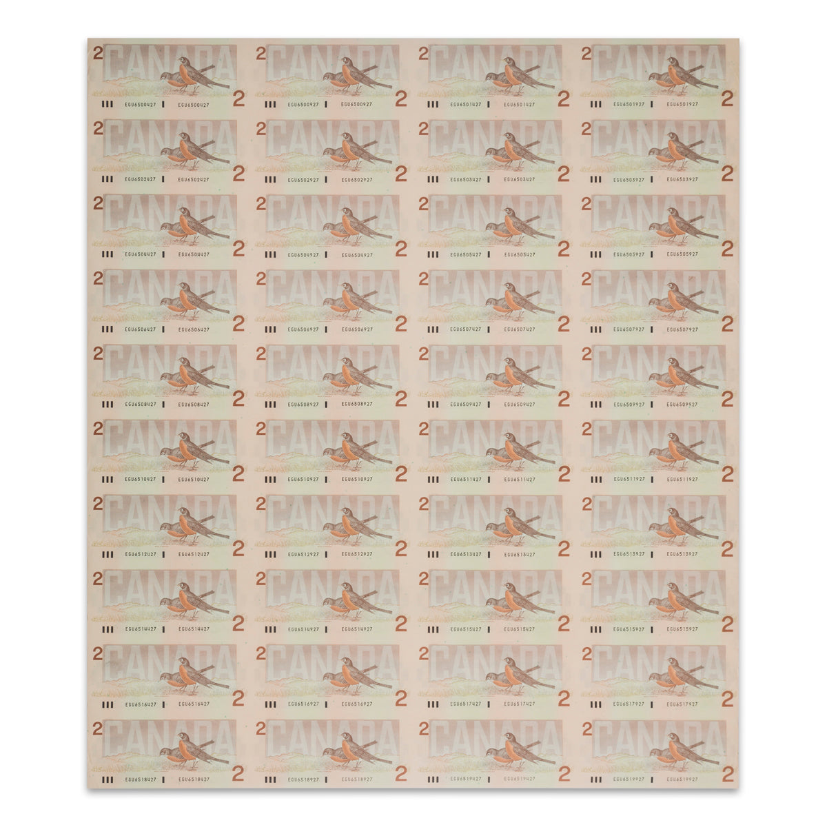 $2 1986 BC-55c-i Uncut Banknote Sheet Bonin-Theissen Prefix EGU AU 4x10