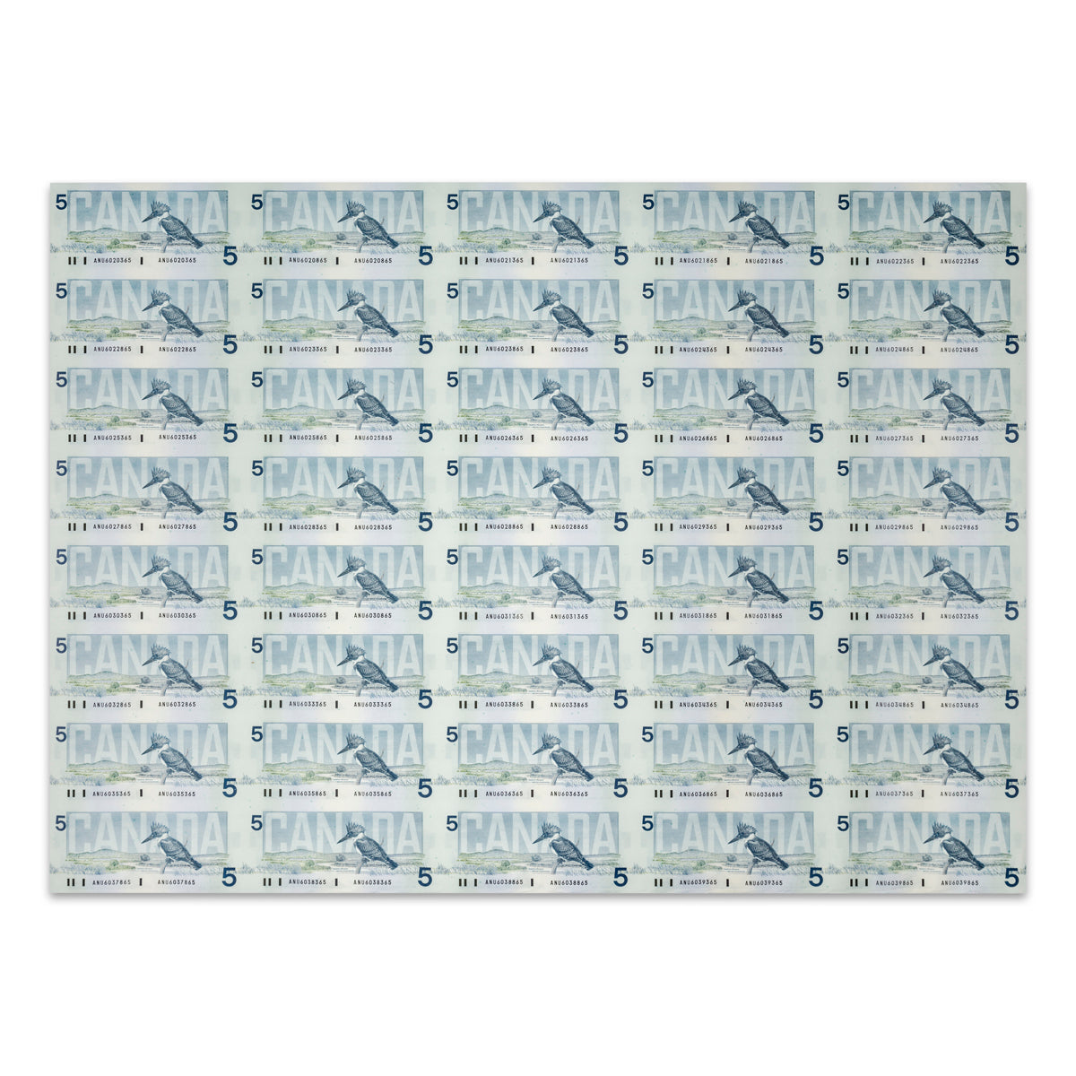 $5 1986 BC-56c-i Uncut Banknote Sheet Knight-Dodge Prefix ANU AU 5x8