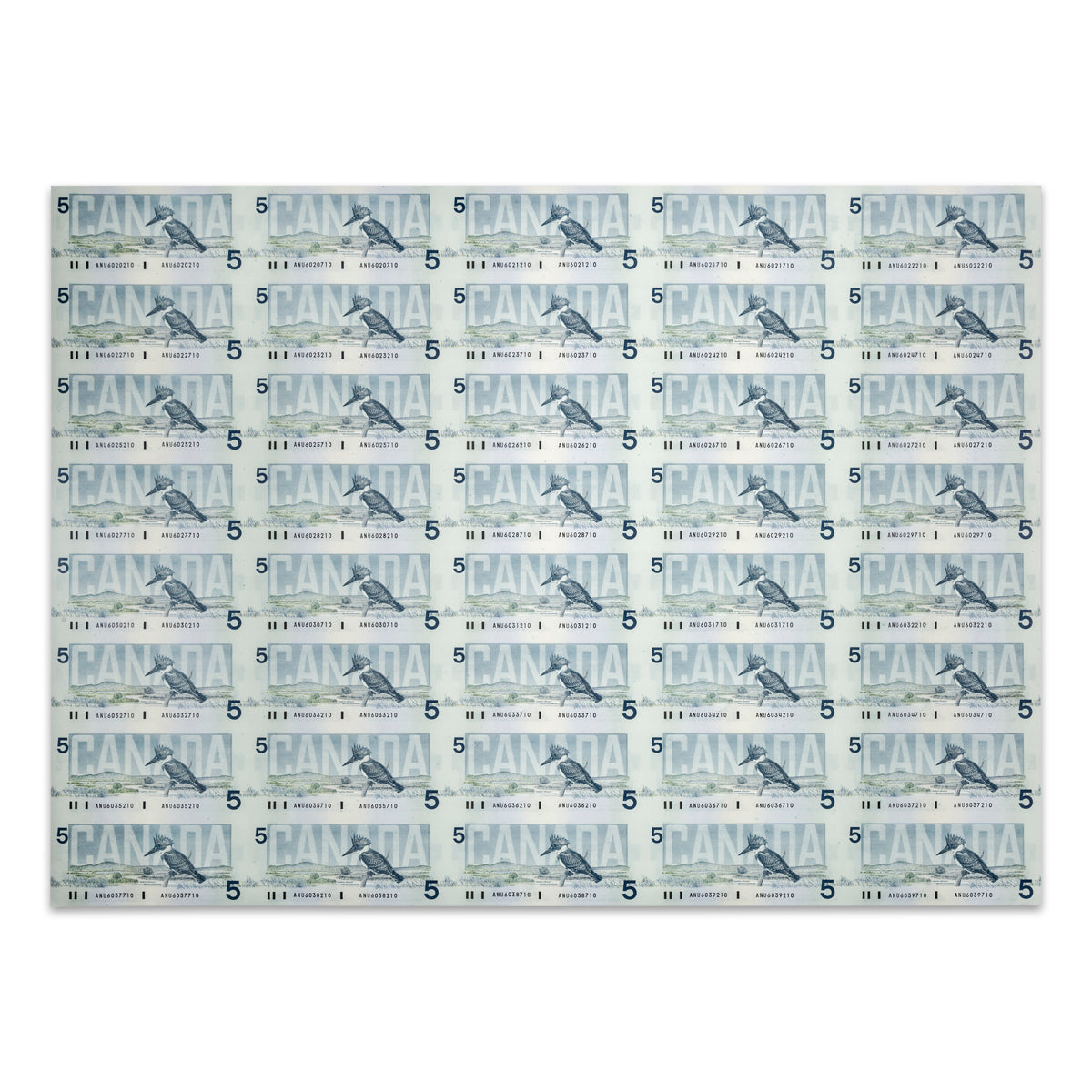 $5 1986 BC-56c-i Uncut Banknote Sheet Knight-Dodge Prefix ANU UNC 5x8