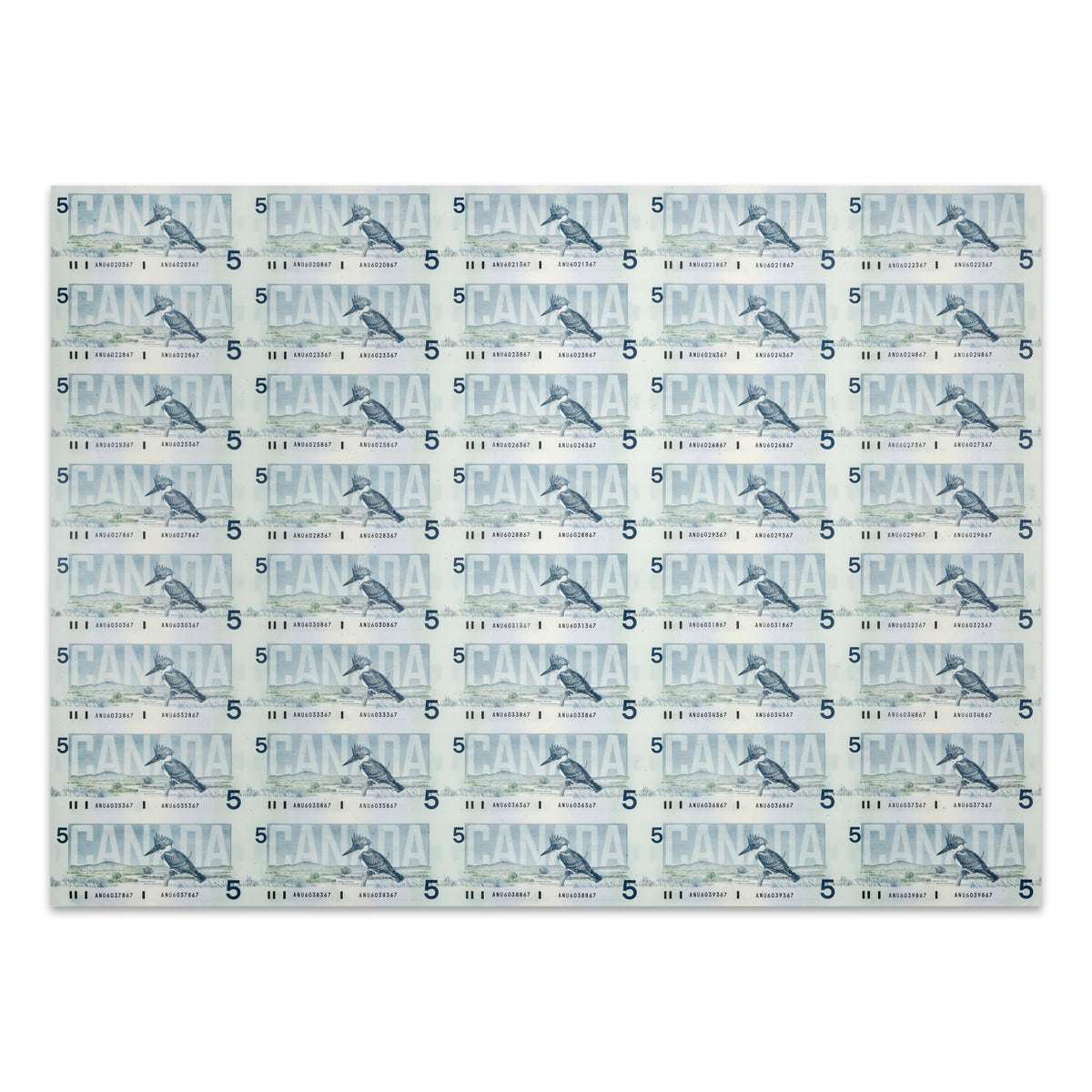$5 1986 BC-56c-i Uncut Banknote Sheet Knight-Dodge Prefix ANU UNC 5x8