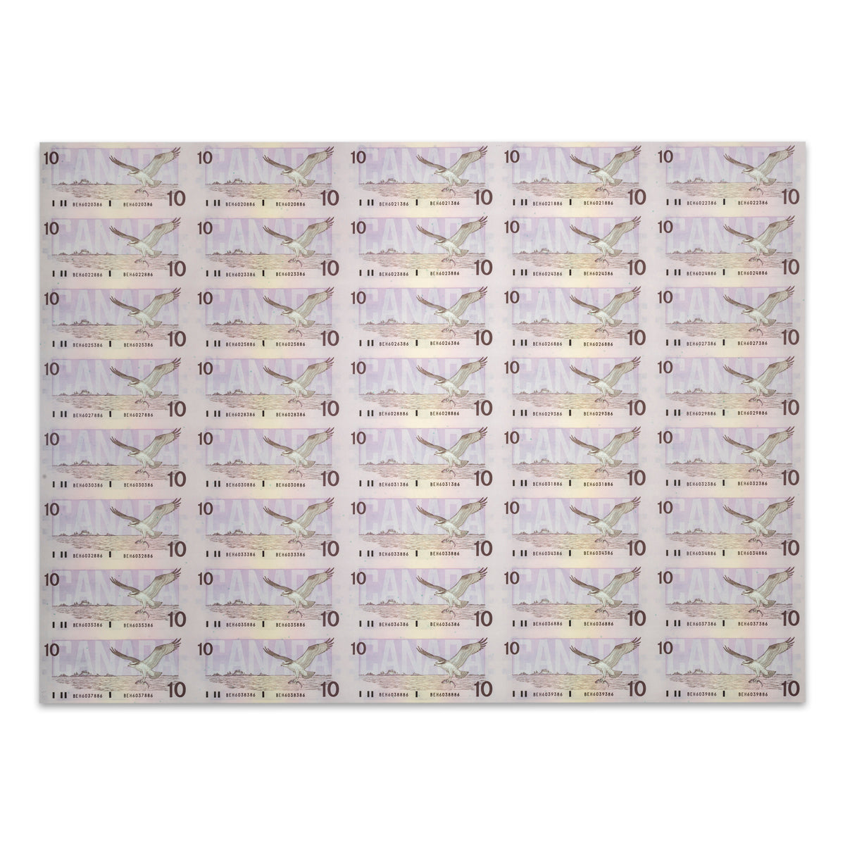 $10 1986 BC-57c Uncut Banknote Sheet Knight-Theissen Prefix BEH UNC 5x8