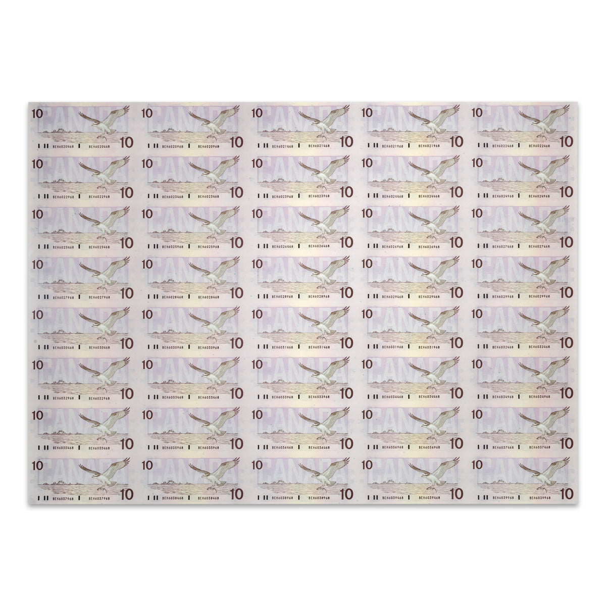 $10 1986 BC-57c Uncut Banknote Sheet Knight-Theissen Prefix BEH AU 5x8